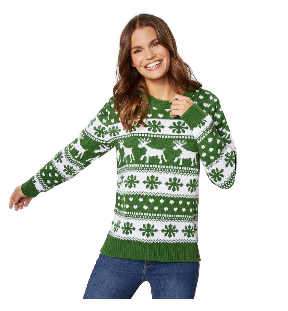 Pull de Noël Magie hivernale vert-blanc pour femmes