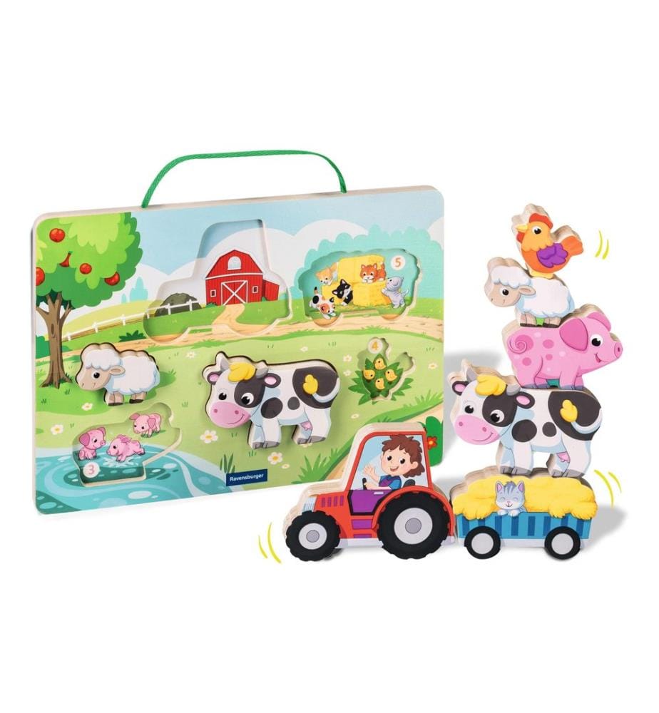 play+ puzzle magnétique en bois pour compter: ferme