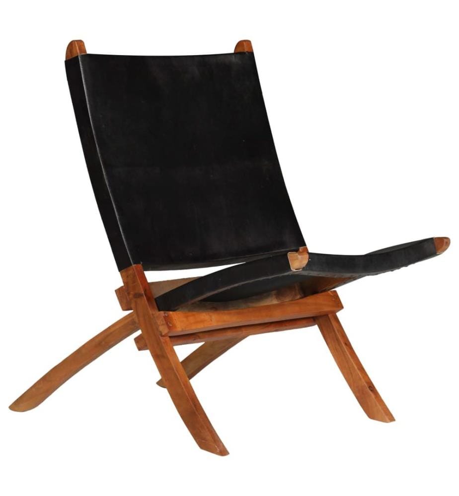 Chaise de relaxation pliable Noir Cuir véritable