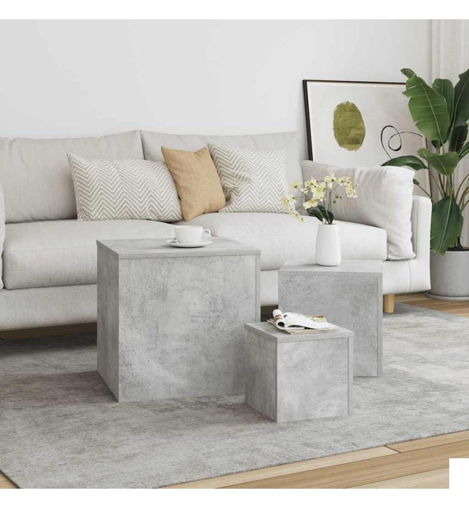 Tables d'appoint 3 pcs Gris béton Bois dingénierie