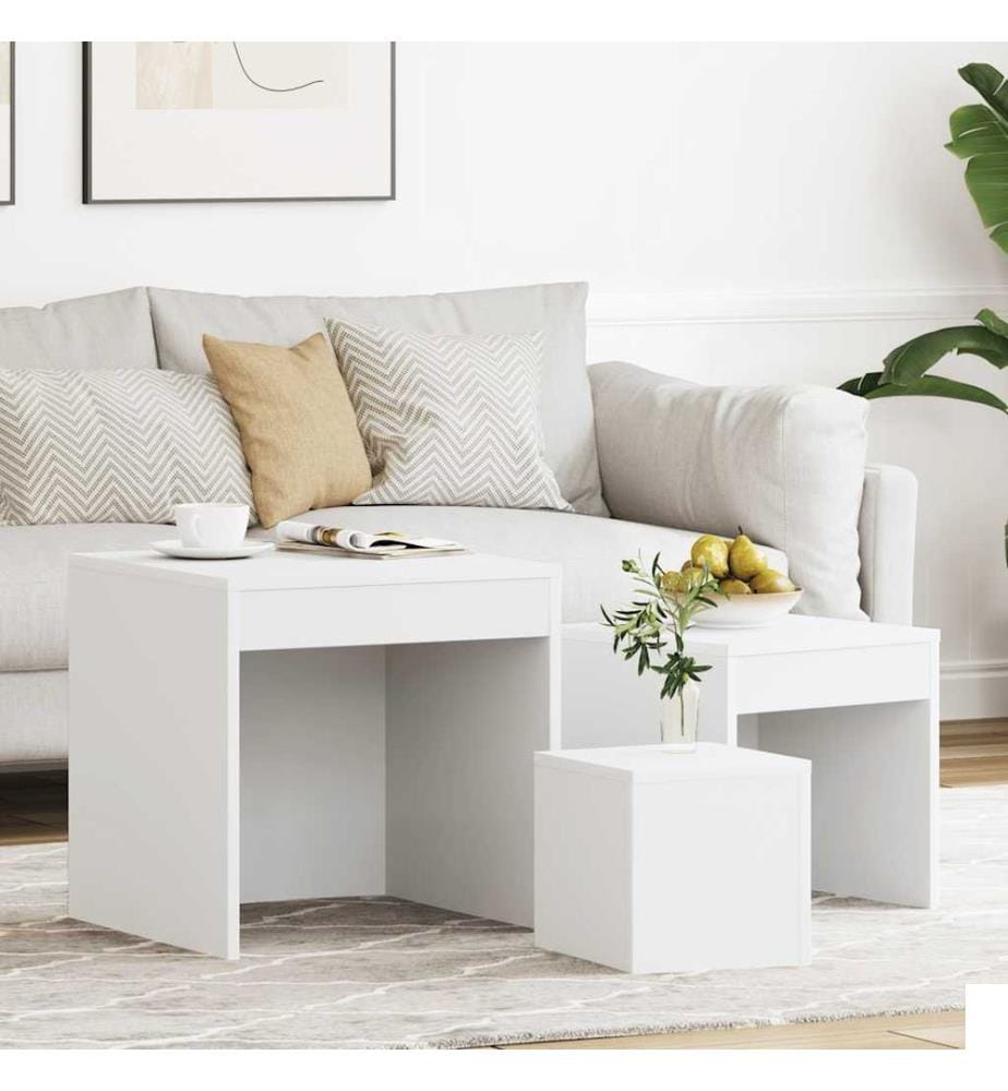 Tables gigognes 3 pcs Blanc Aggloméré