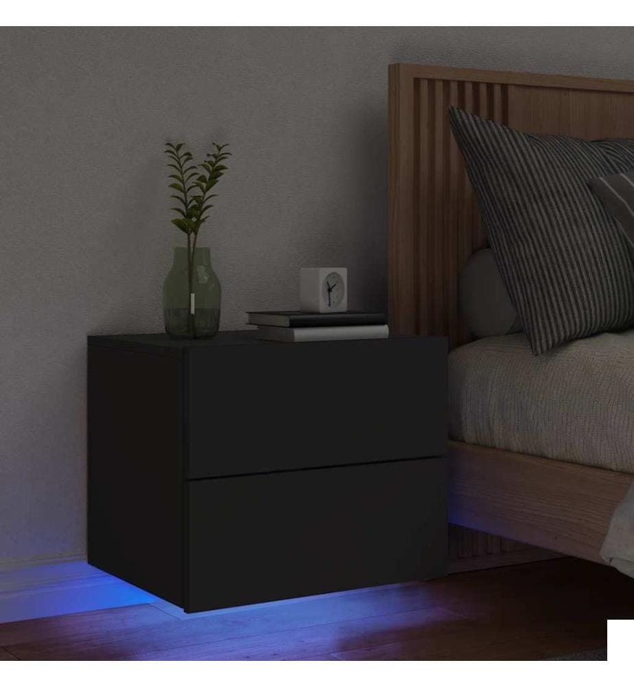 Table de chevet murale avec lumières LED noir