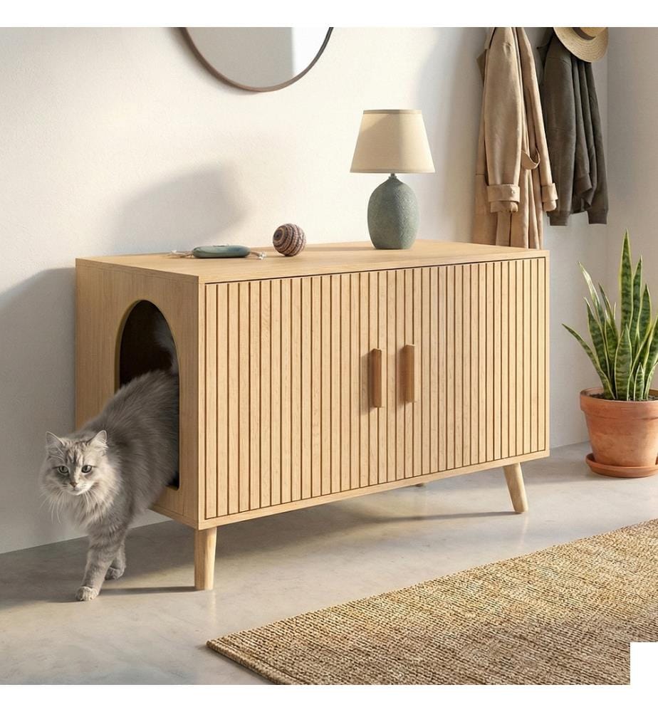 Maison de toilette pour chat avec litière intégrée - Bois