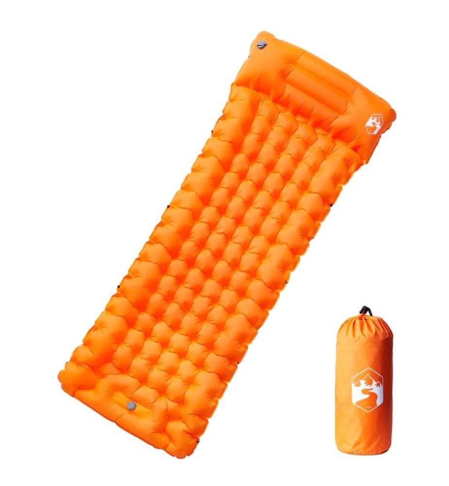 Matelas de camping autogonflant avec oreiller 1 personne orange