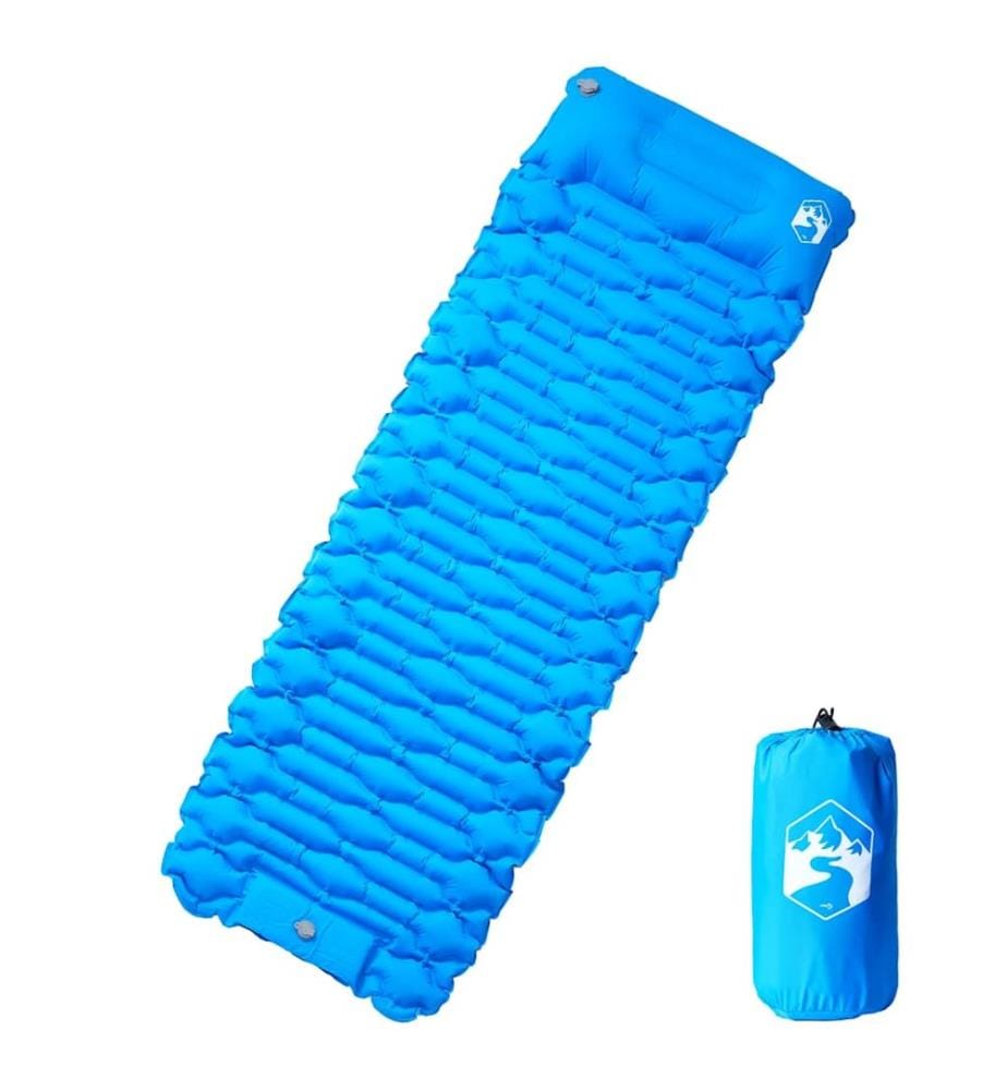 Matelas de camping autogonflant avec oreiller 1 personne bleu
