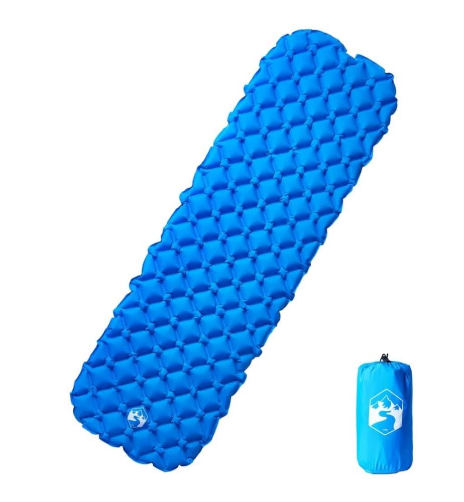 Matelas de camping gonflable 1 personne bleu 190x58x6 cm