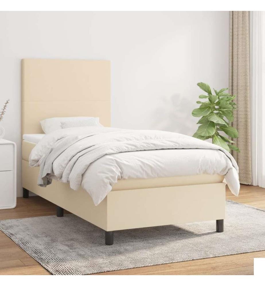 Lit à sommier tapissier avec matelas Crème 90x200 cm Tissu