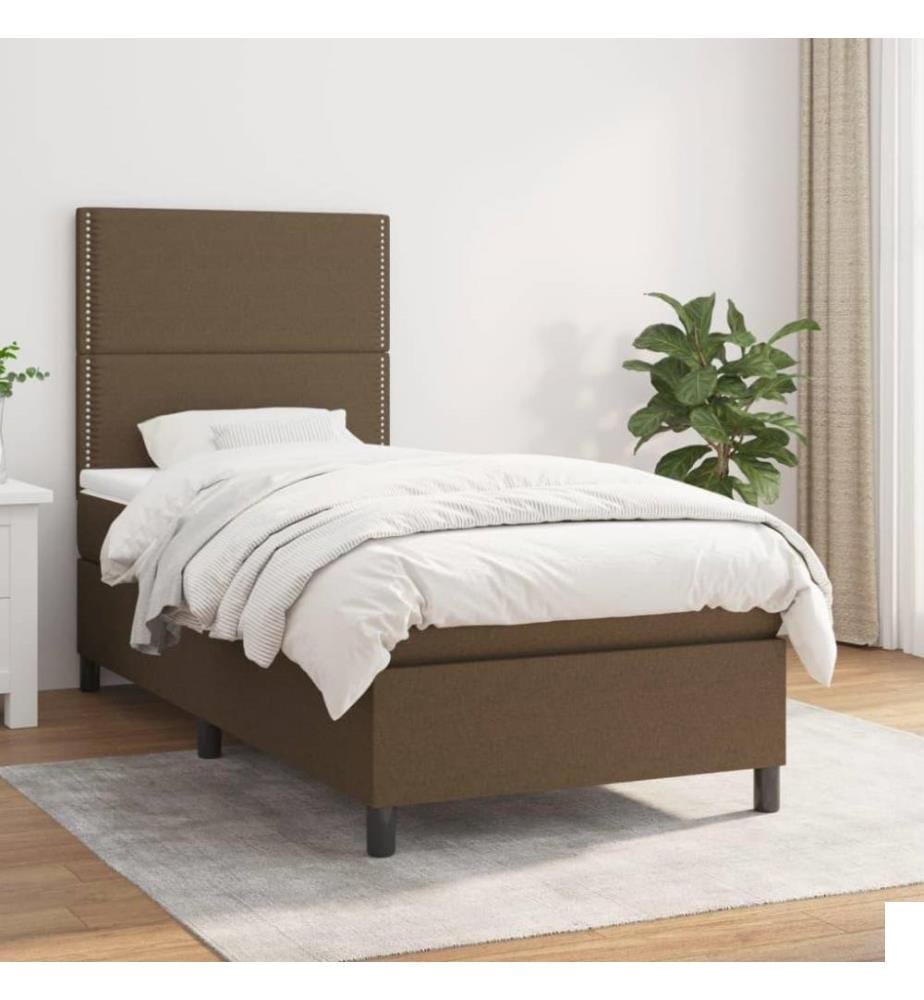 Lit à sommier tapissier avec matelas Marron foncé 90x200 cm