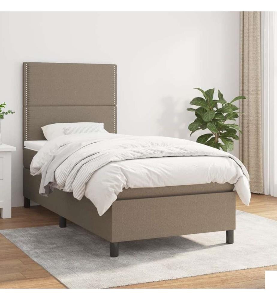 Lit à sommier tapissier avec matelas Taupe 90x200 cm Tissu