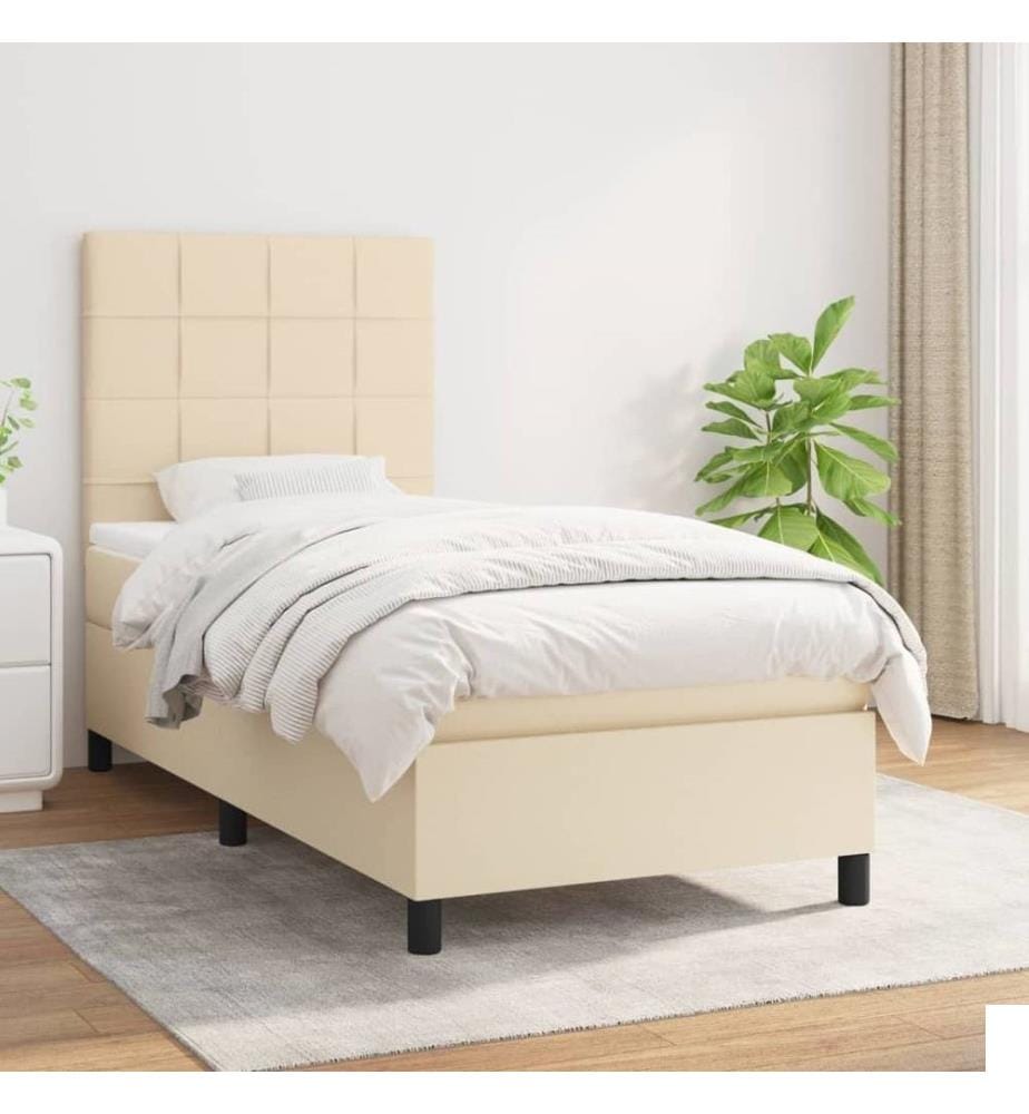 Lit à sommier tapissier avec matelas Crème 90x200 cm Tissu