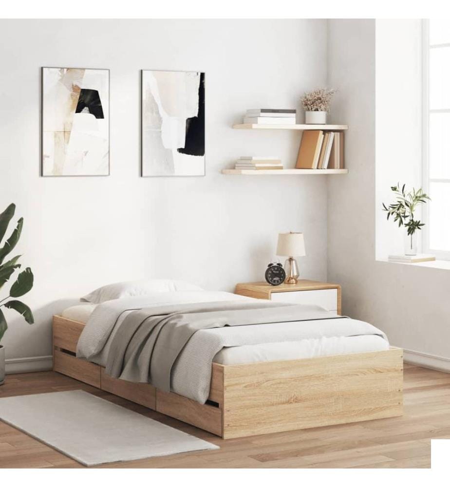 Cadre de lit et tiroirs chêne sonoma 90x200cm bois d'ingénierie