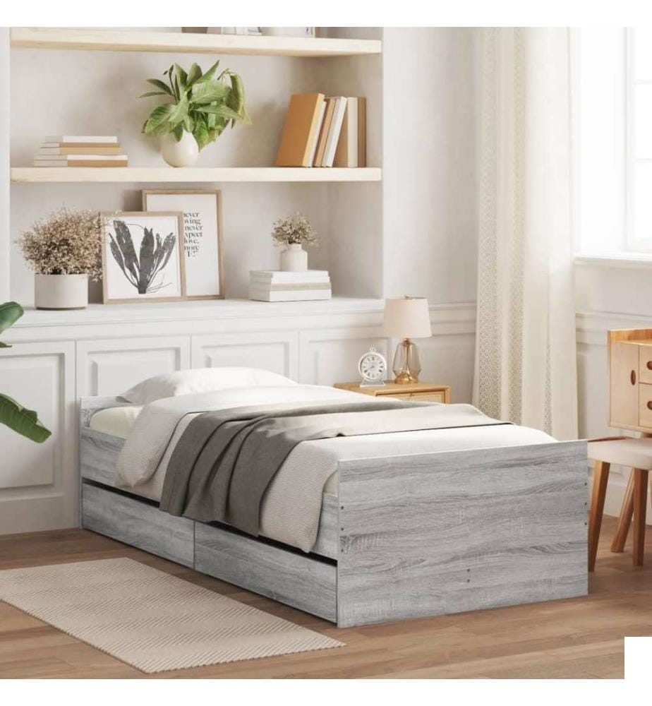 Cadre de lit avec tiroirs sonoma gris 90x200 cm