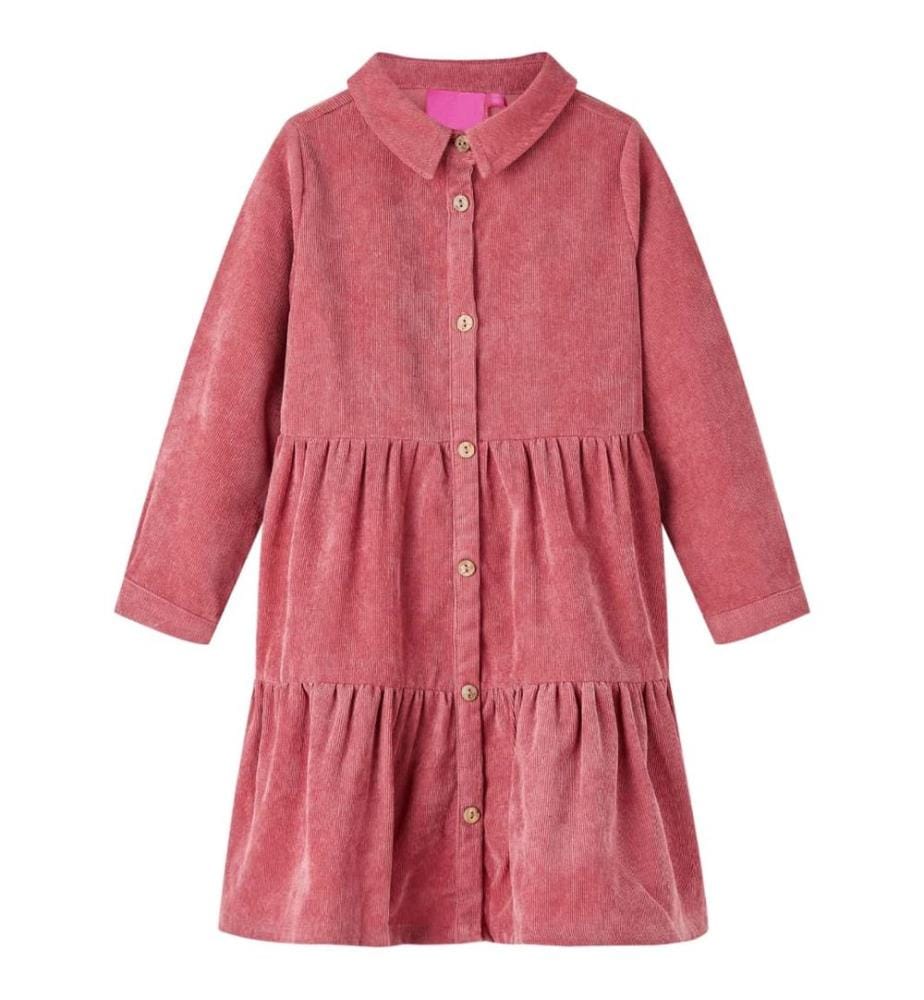 Robe enfants à manches longues velours côtelé rose ancien 128