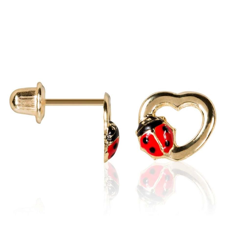 Boucles d'Oreilles Coccinelle Amoureuse - Or Jaune 375/1000