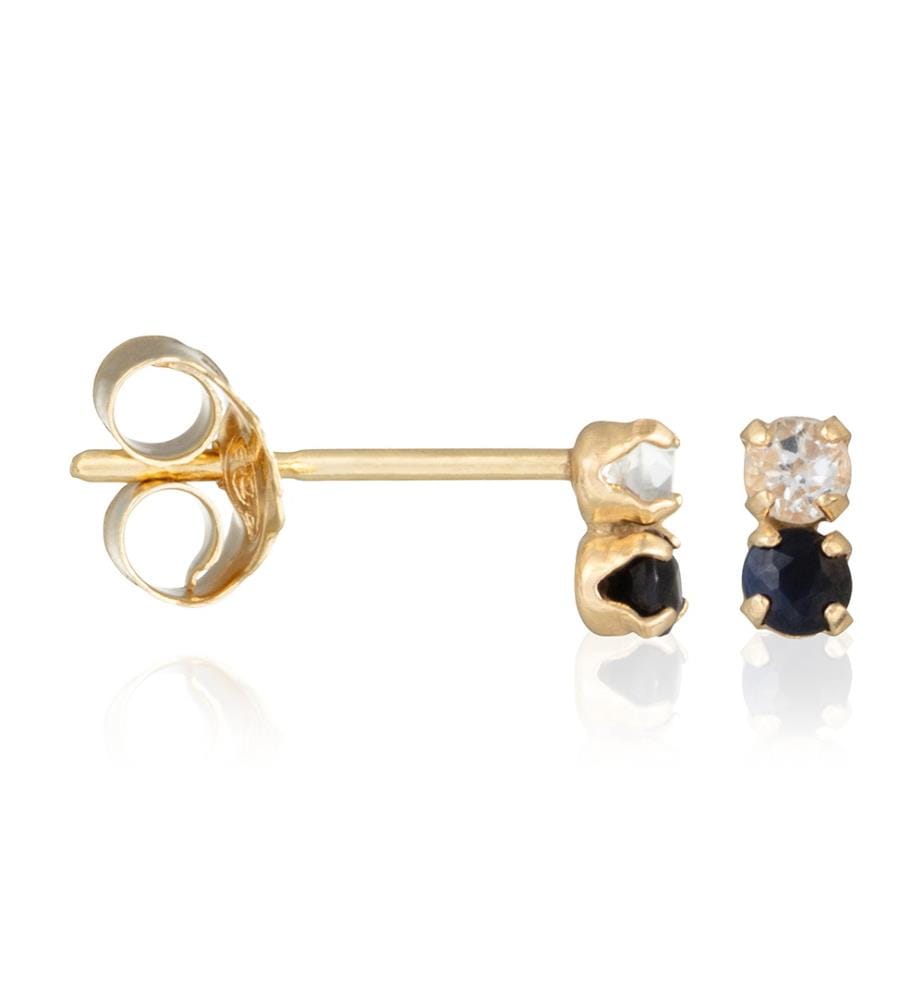 Boucles d'Oreilles en Or Puces Duo - Or Jaune et Marine