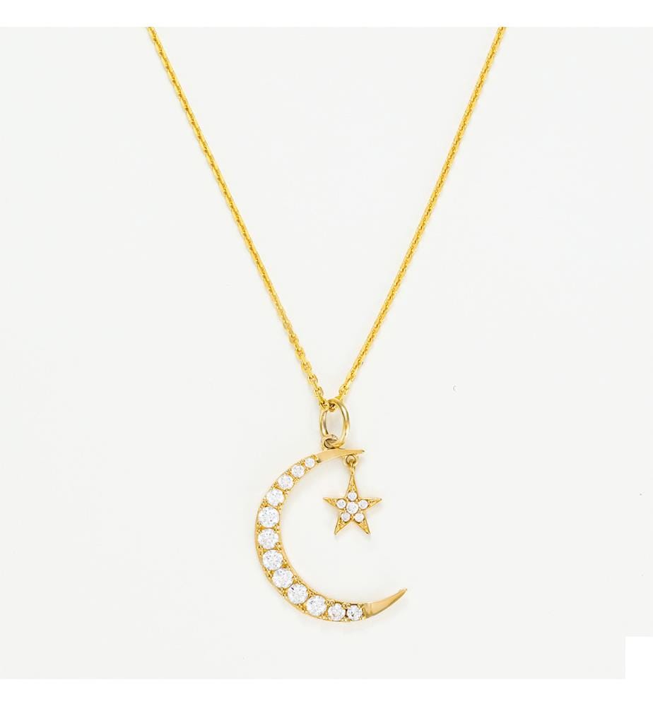 Pendentif Lune etoile - Or Jaune 375/1000 et Zirconium
