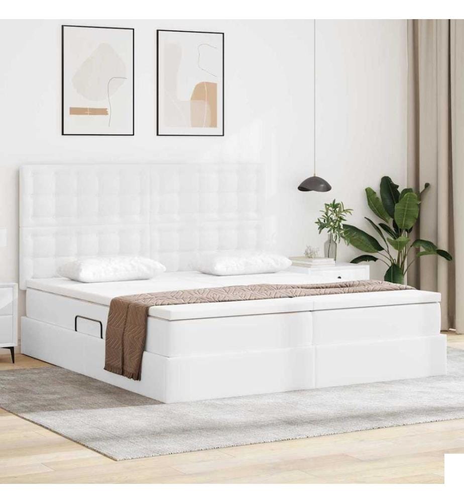 Lit avec rangement et LED Blanc pur 180 x 200 cm Simili cuir
