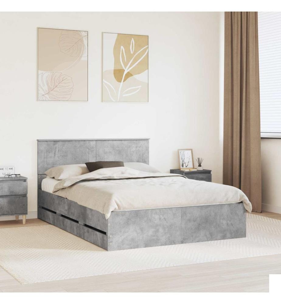 Cadre de lit Gris béton 140 x 190 cm Bois Ingénierie