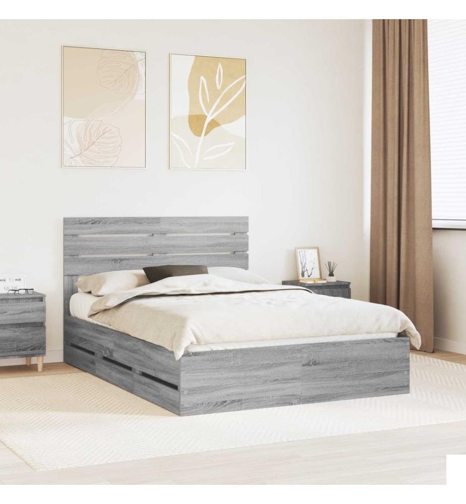 Cadre de lit Gris Sonoma 140 x 190 cm Bois Ingénierie