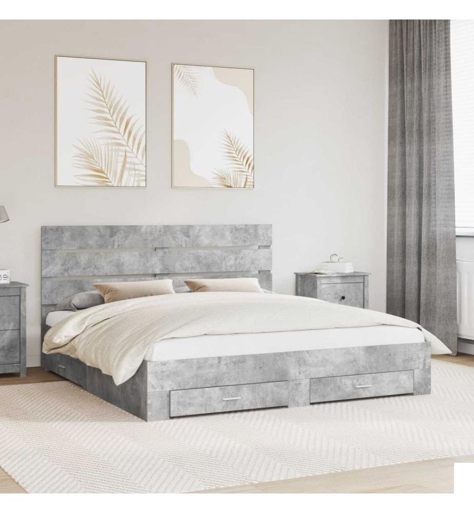 Cadre de lit Gris béton 200 x 200 cm Bois d'ingénierie