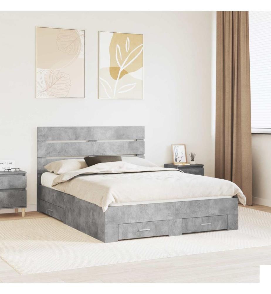 Cadre de lit Gris béton 140 x 190 cm Bois d'ingénierie