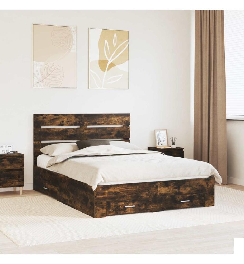 Cadre de lit Chêne fumé 140 x 190 cm Bois d'ingénierie