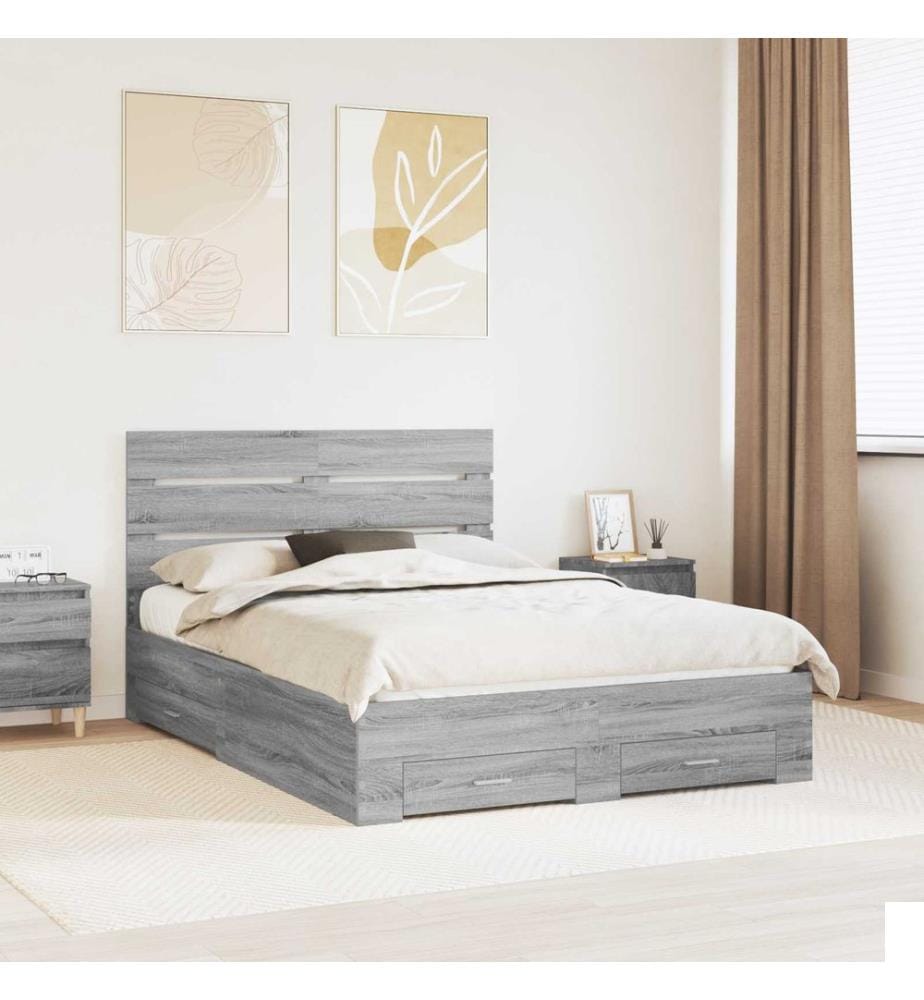 Cadre de lit Gris Sonoma 140 x 190 cm Bois d'ingénierie