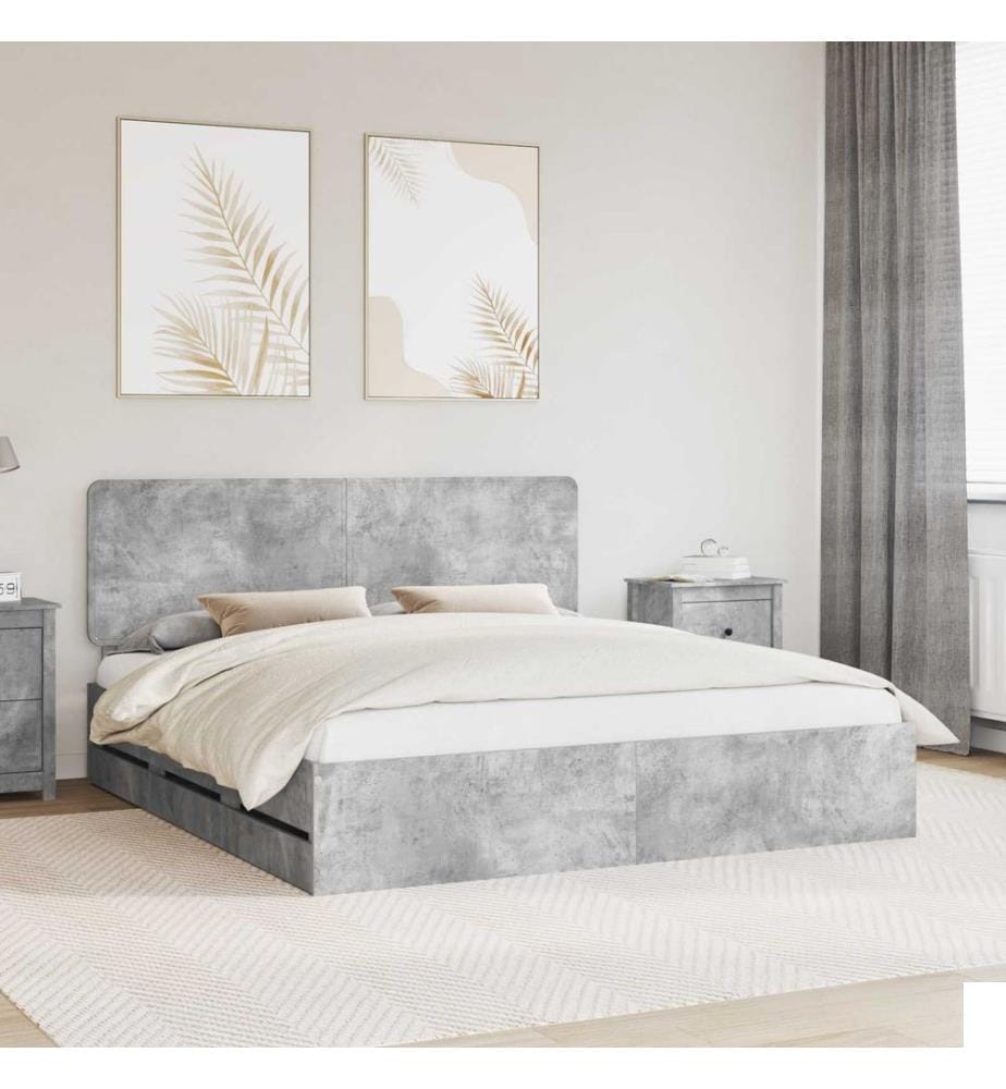 Cadre de lit Gris béton 200 x 200 cm Bois Ingénierie