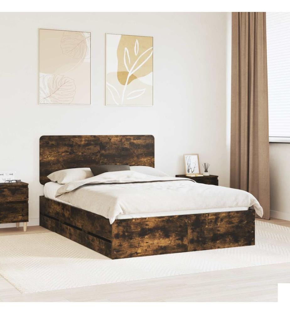 Cadre de lit Chêne fumé 140 x 190 cm Bois Ingénierie