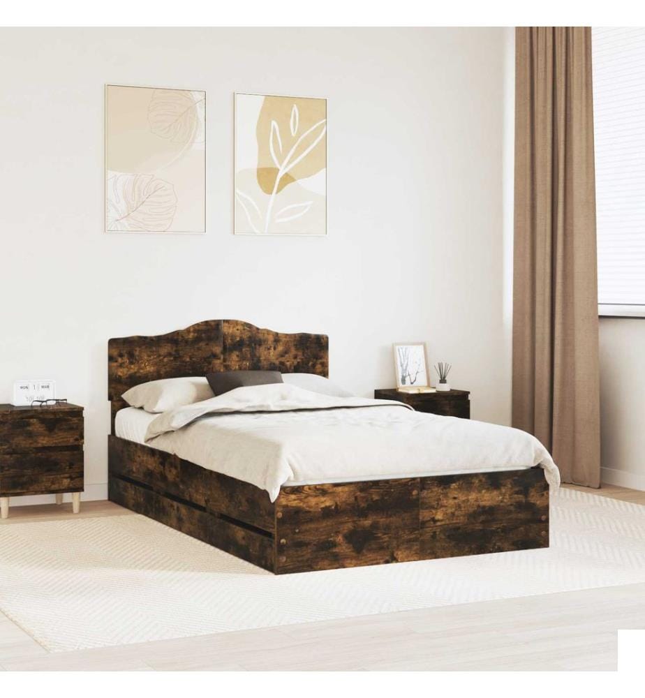 Cadre de lit Chêne fumé 135 x 190 cm Bois Ingénierie