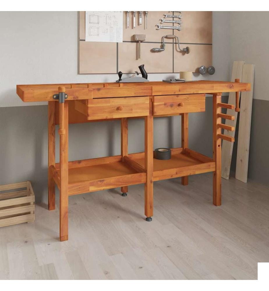 Établi avec tiroirs et étaux 162x62x83 cm Bois massif d'acacia