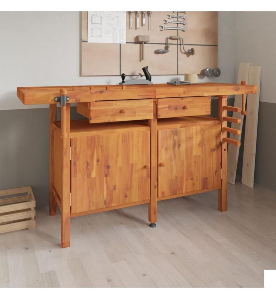Établi avec tiroirs et étaux 162x62x83 cm Bois massif d'acacia