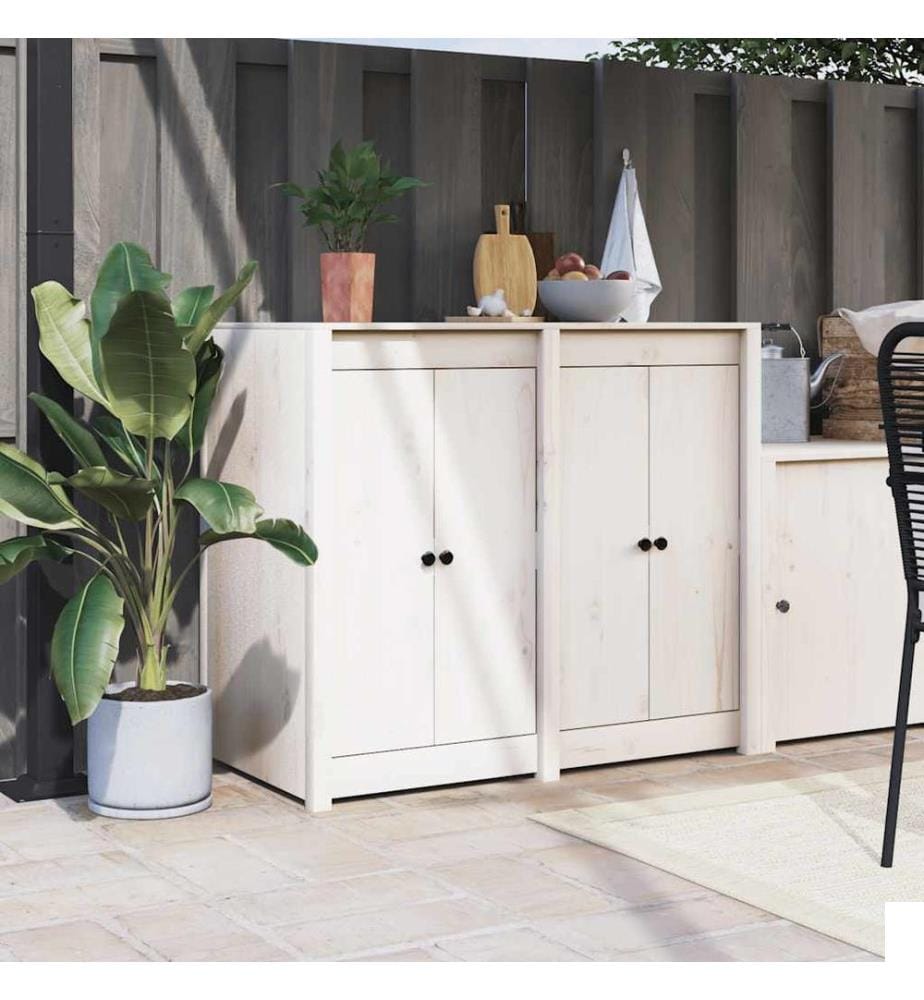 Portes de cuisine d'extérieur 2 pcs blanc bois de pin massif