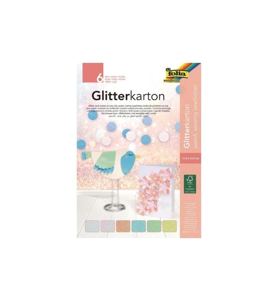 FOLIA - Boîte à paillettes Pastel 17.4 x 24.5 cm, 300 g/m², 6 feuilles