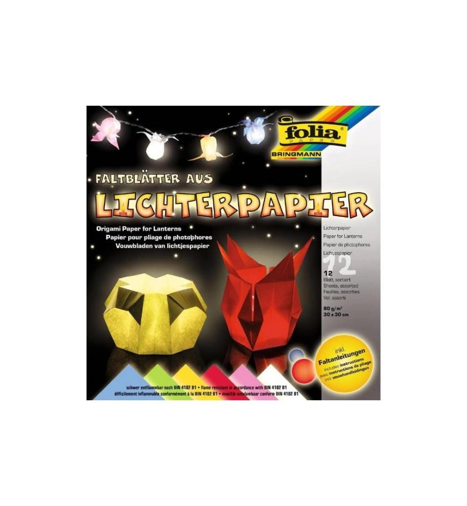 FOLIA - Feuilles origami 33 x 33 cm, 80 g/m², 12 Pièce/s, Multicolore