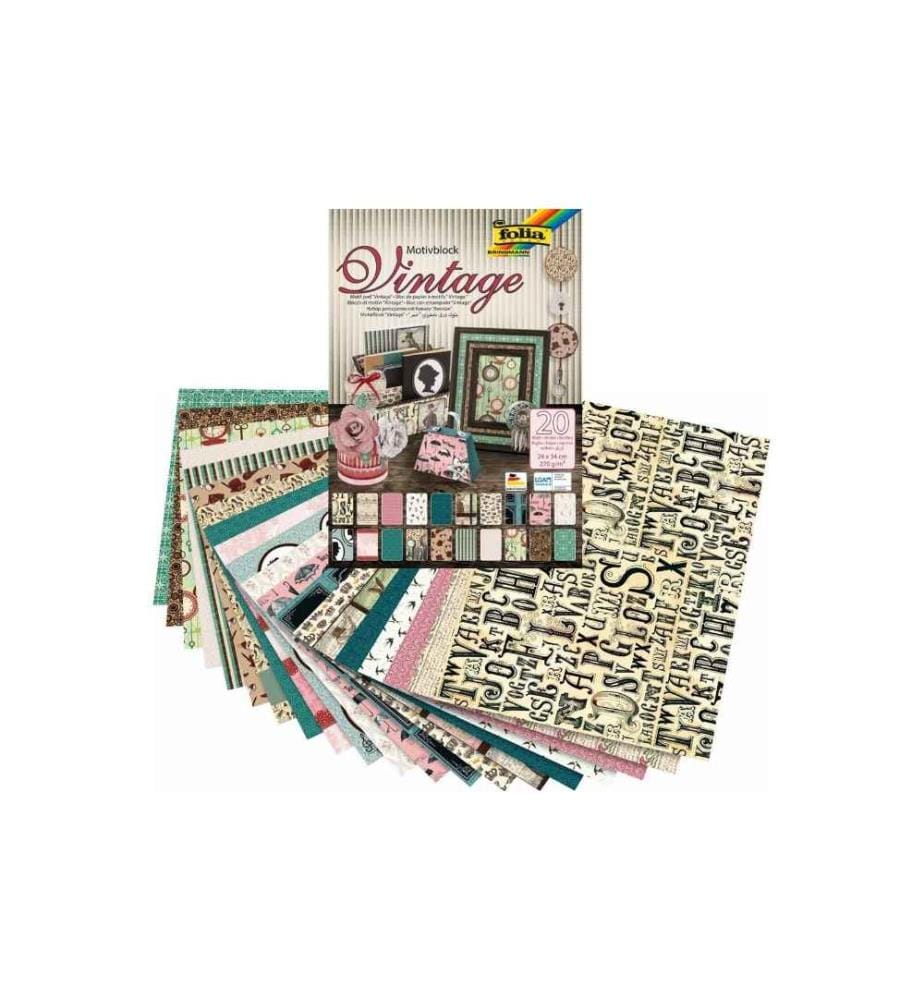 FOLIA - Bloc de papier à motif Vintage II Multicolore