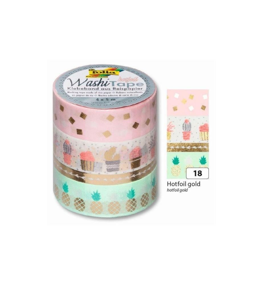 FOLIA - Ruban Washi Hotfoil Rose/Doré/Vert
