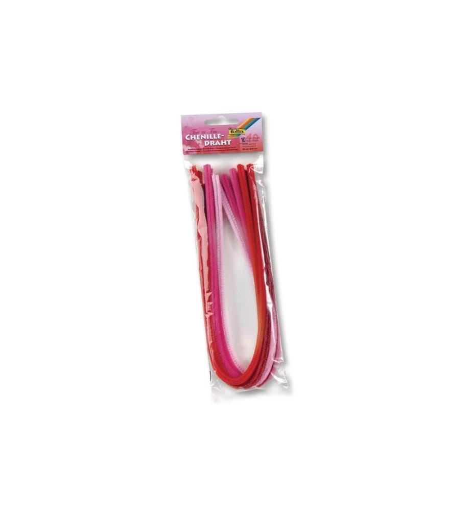 FOLIA - Fil-chenille 8 mm,Mélange ton sur ton Rouge, 10 pièces