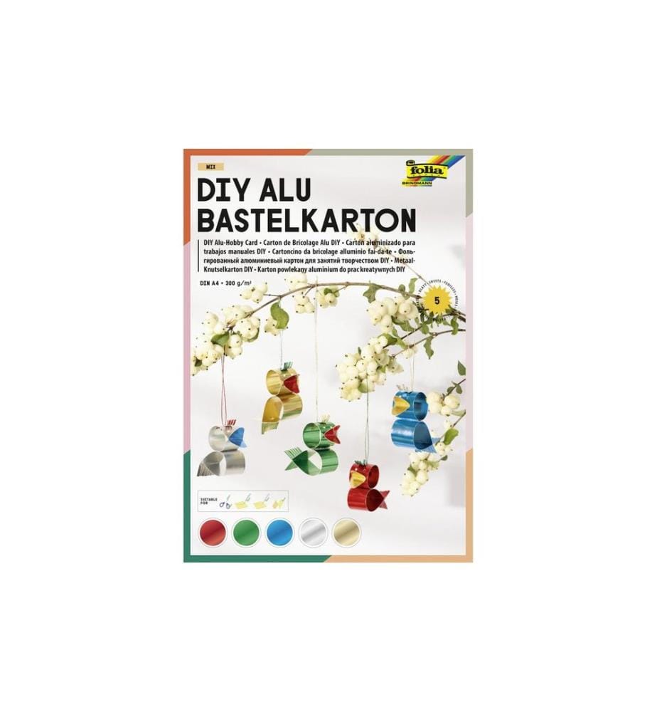 Folia DIY Alu carton de bricolage Mix DIN A4, 5 feuilles, couleurs assorties