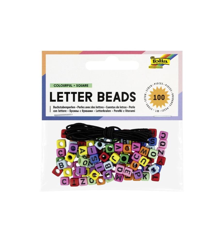 Folia Perles alphabet anguleux 100 pièces, couleurs assorties