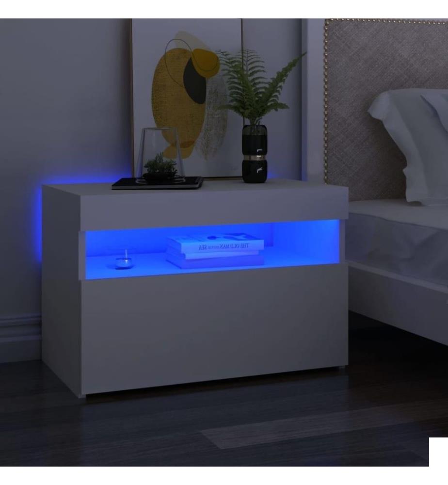 Table de chevet avec lumières LED Blanc 60x35x40 cm Aggloméré