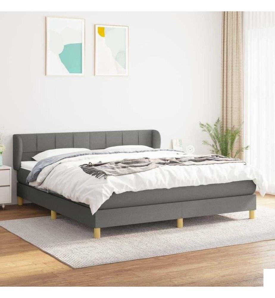 Lit à sommier tapissier avec matelas Gris foncé 180x200cm Tissu