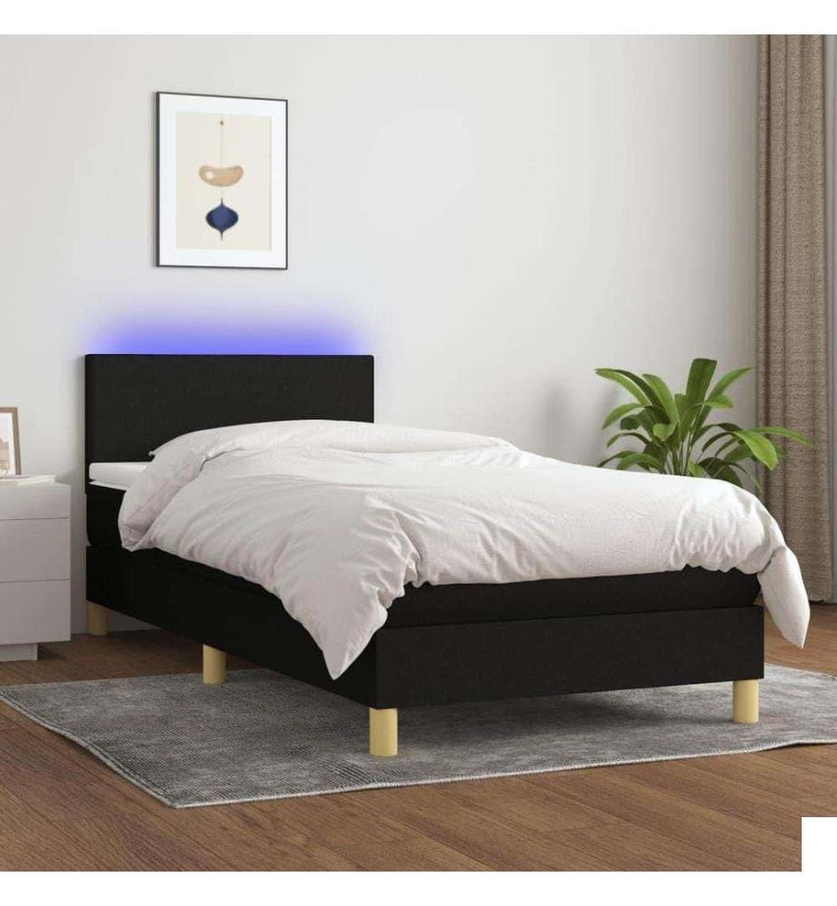 Sommier tapissier avec matelas et LED Noir 90x190 cm Tissu