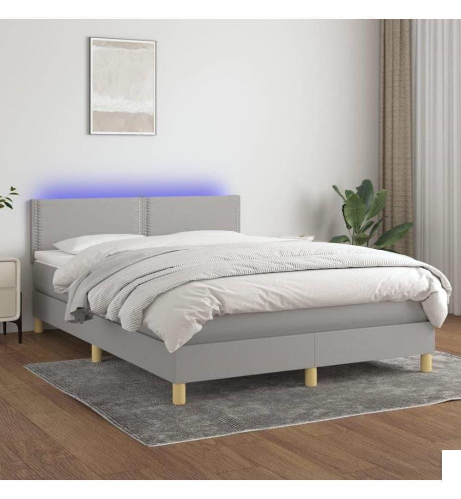 Sommier tapissier et matelas et LED Gris clair 140x200 cm Tissu