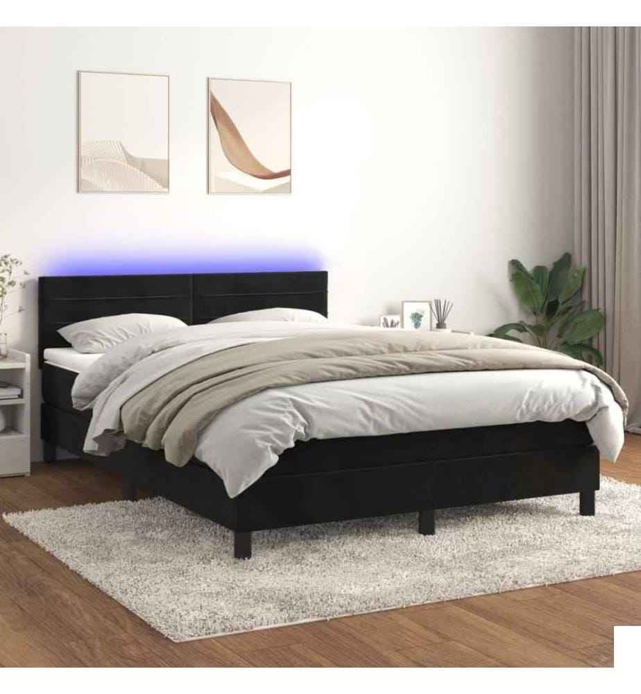 Sommier tapissier avec matelas et LED Noir 140x200 cm Velours