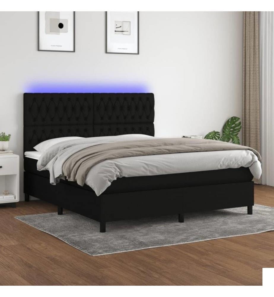 Sommier tapissier avec matelas et LED Noir 160x200 cm Tissu