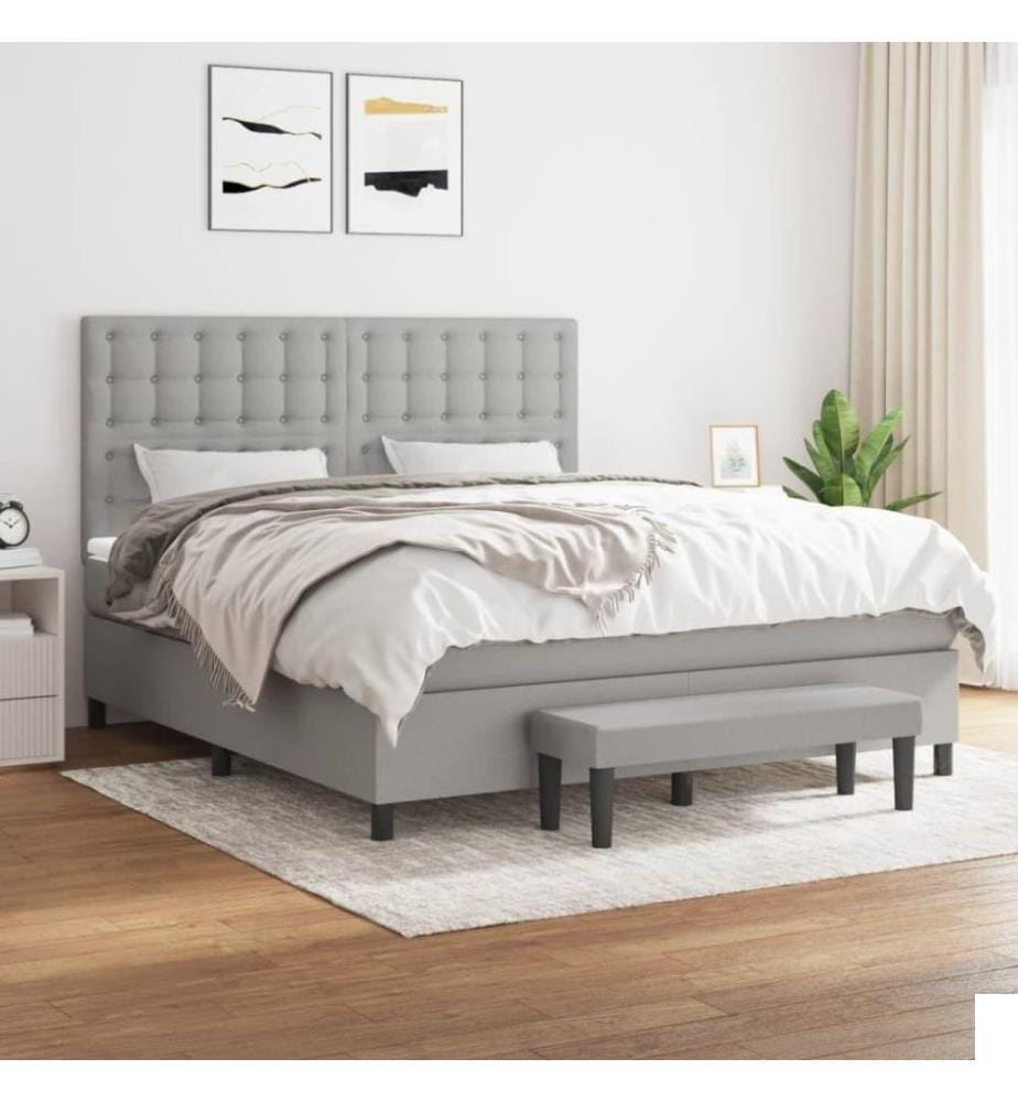Lit à sommier tapissier avec matelas Gris clair 160x200cm Tissu