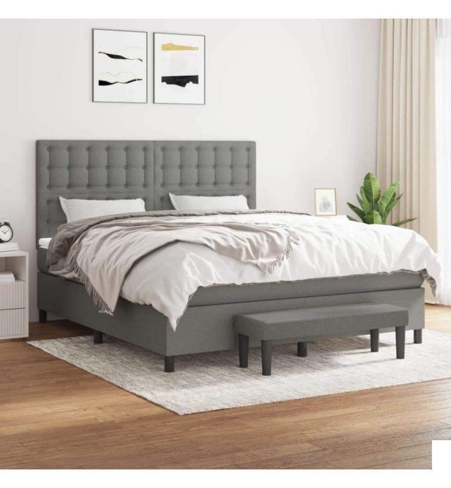 Lit à sommier tapissier avec matelas Gris foncé 160x200cm Tissu