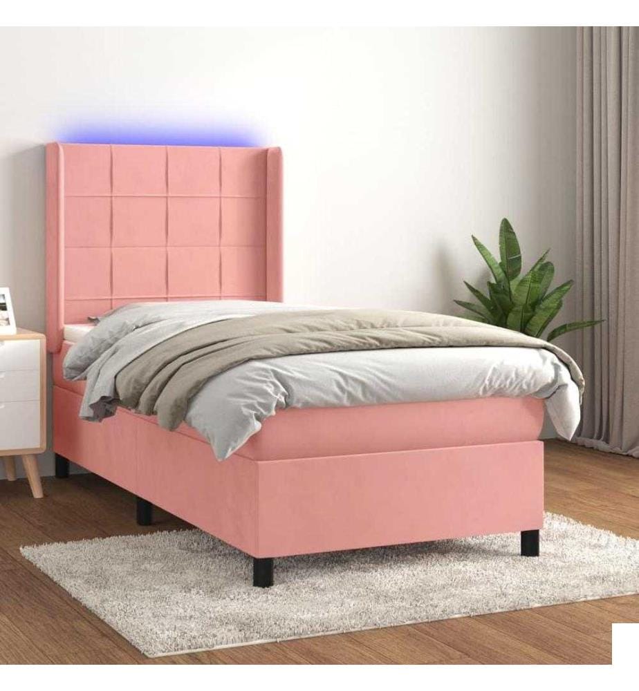Sommier tapissier avec matelas et LED Rose 90x200 cm Velours