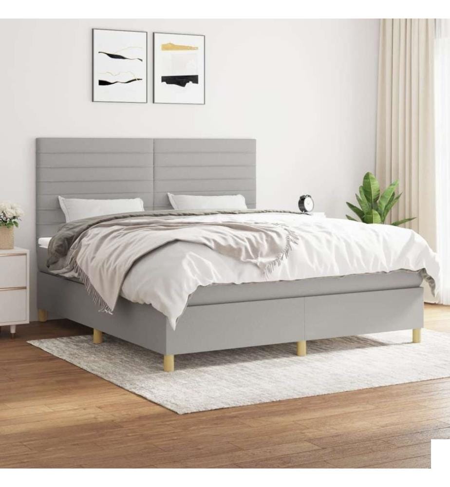 Lit à sommier tapissier avec matelas Gris clair 180x200cm Tissu